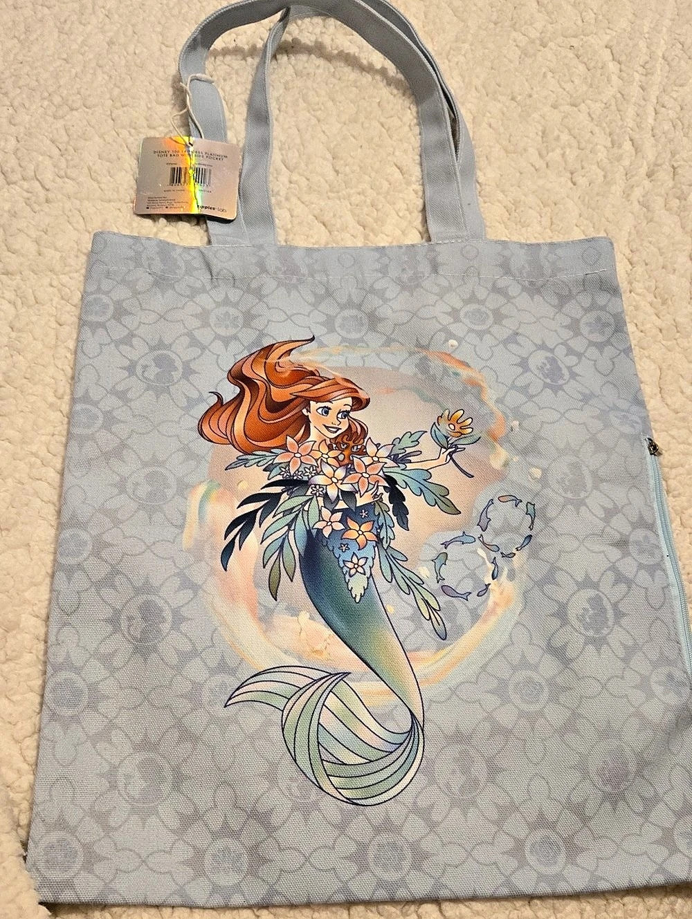Disney 100 Princess Tote Bag with Platinum Pocket Tote Bag Blue & Gray NWT